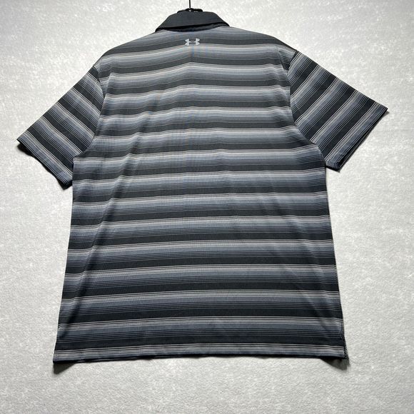 Under Armour Shirt Mens Size Large Gray Striped Short Sleeve Polo Shirt Collared - Picture 12 of 15